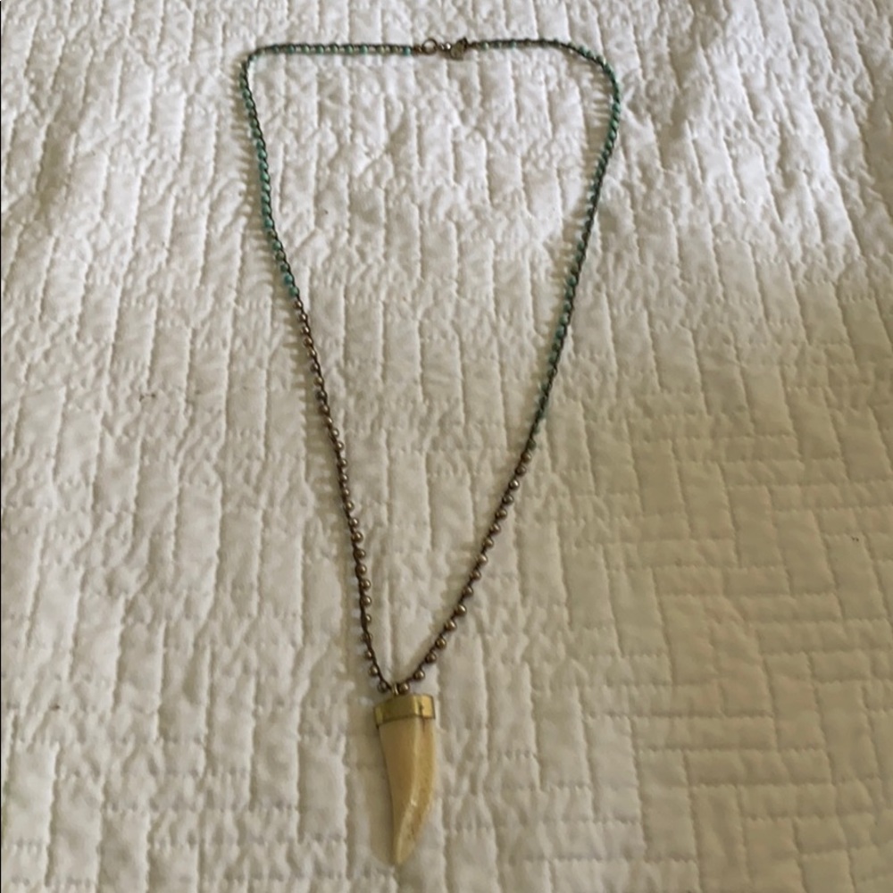 Turquoise,pearl and bone braided necklace
